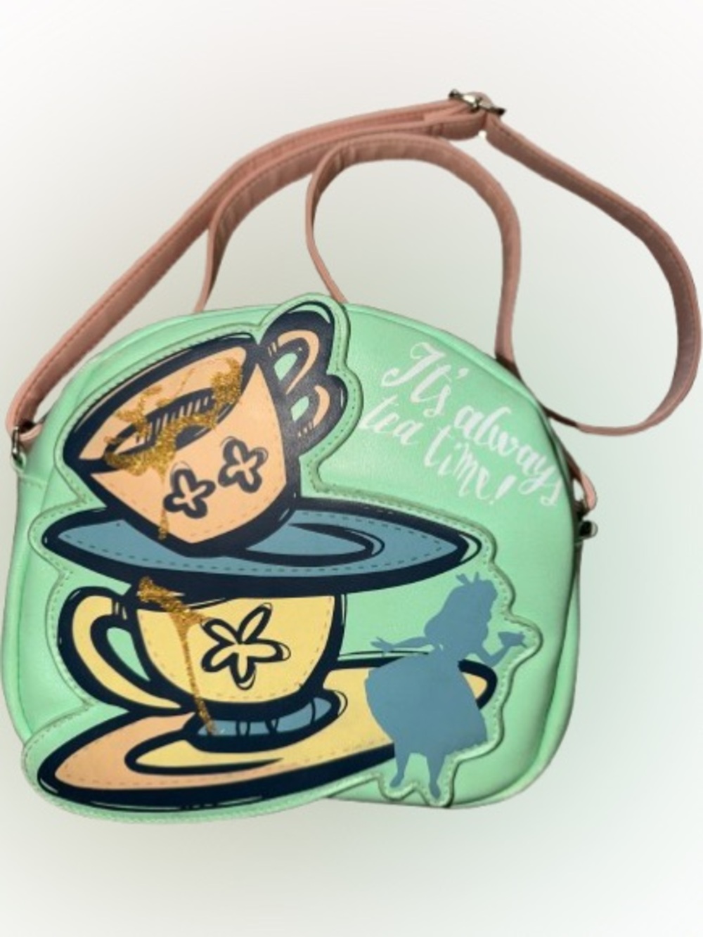 Disney Parks Alice in Wonderland It’s Always Tea Time Mint Green Crossbody Bag